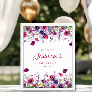 Poster Fleur sauvage, Baby shower à fleurs violettes