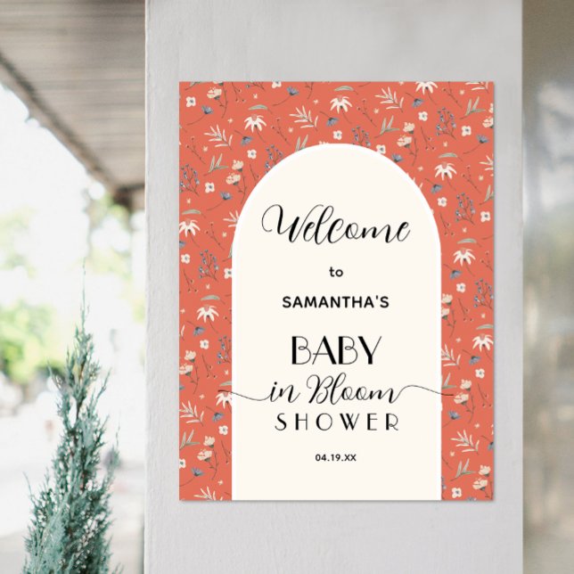 Poster Fleur sauvage Baby shower en terre cuite Bienvenue (Wildflowers on terracotta gender-neutral baby shower welcome poster, PRINTED and/or INSTANT DOWNLOAD)