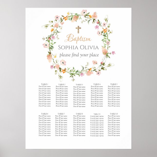 Poster Fleur sauvage Baptême Girl Seating Chart (Devant)