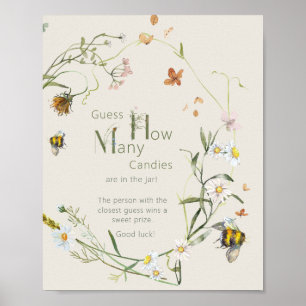 Poster Fleur sauvage Bee Beige Baby shower Combien de bon