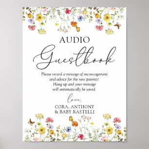 Poster Fleur sauvage Boho Baby shower Audio Guestbook Sig