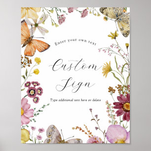 Poster Fleur sauvage Boho et papillons Panneau texte pers