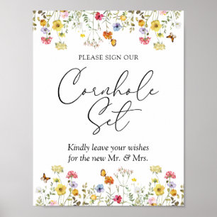 Poster Fleur sauvage Boho Sign Our Cornhole Set Mariage S