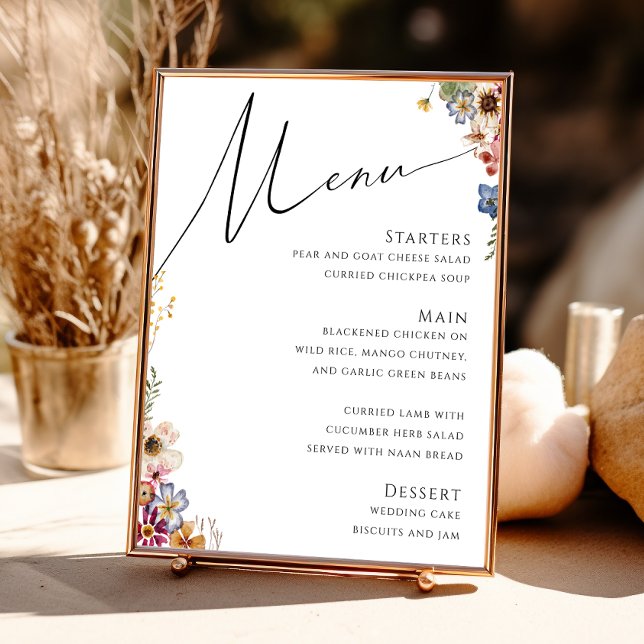 Poster Fleur sauvage coloré | Panneau du menu Mariage (Créateur téléchargé)