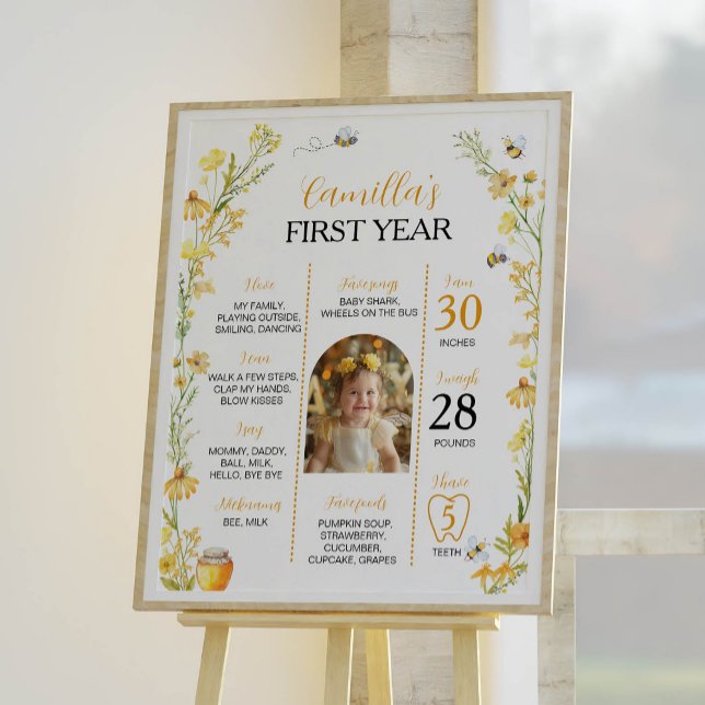 Poster Fleur sauvage d'abeilles miel Premier anniversaire (Créateur téléchargé)