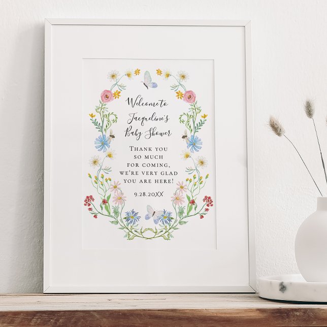 Poster Fleur sauvage d'accueil Aquarelle Baby shower Flor (Créateur téléchargé)