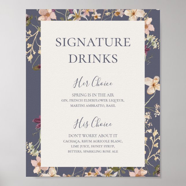 Poster Fleur sauvage de printemps | Boissons Dusty Purple (Devant)