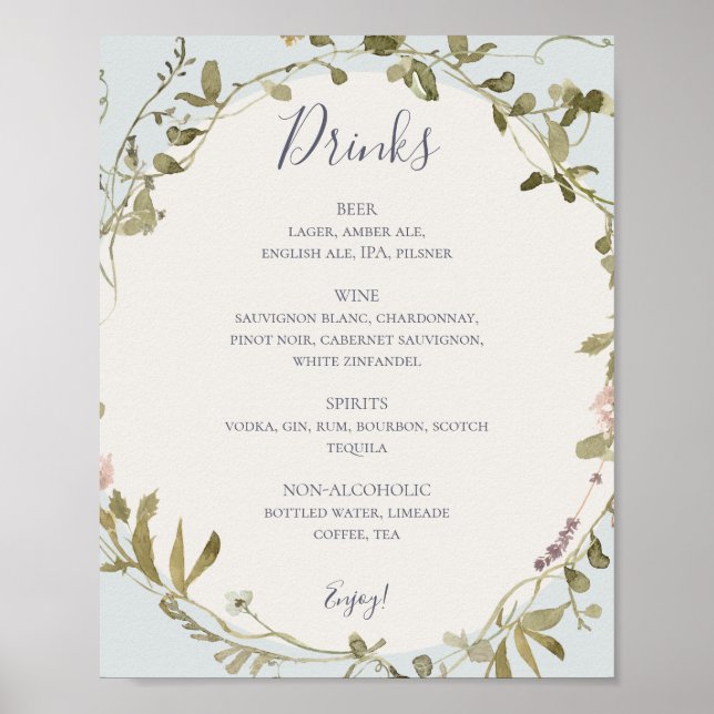 Poster Fleur sauvage de printemps | Menu des boissons Mar (Devant)