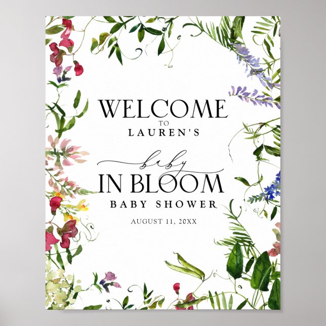 Poster Fleur sauvage d'été Aquarelle Floral Douche Bienve (Devant)