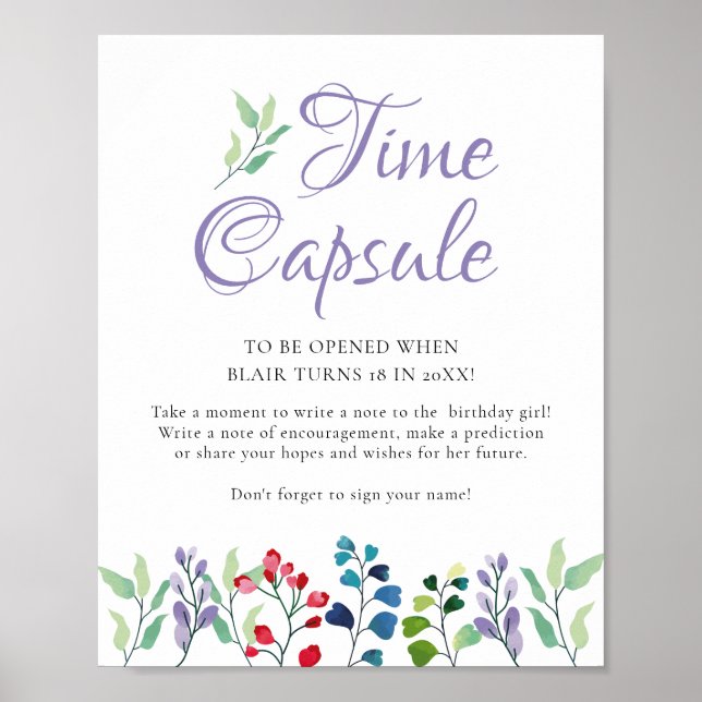 Poster Fleur sauvage Floral Anniversaire Heure Capsule Je (Devant)
