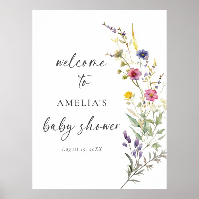 Poster Fleur sauvage Floral Baby shower Bienvenue (Devant)