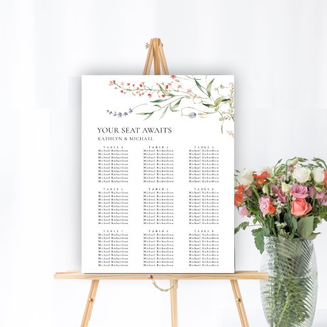 Poster Fleur sauvage Floral Jardin Mariage 9 Table Sièges (Créateur téléchargé)