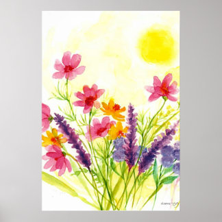 Poster Fleur sauvage Jaune Soleil Aquarelle