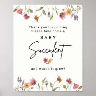 Poster Fleur sauvage numérique Baby shower succulent bébé
