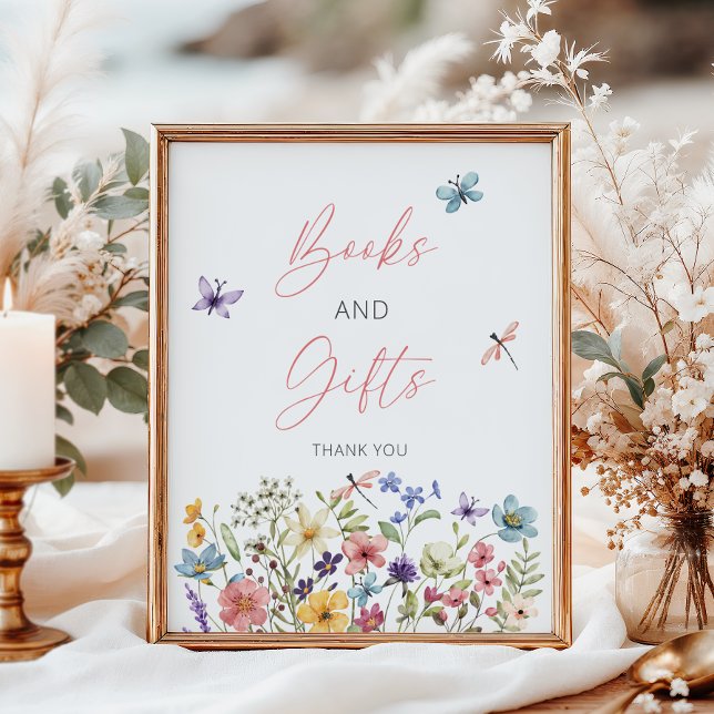 Poster Fleur sauvage Papillon Baby shower Livres et cadea (Créateur téléchargé)