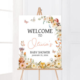 Poster Fleur sauvage Petit Papillon Baby shower Bienvenue