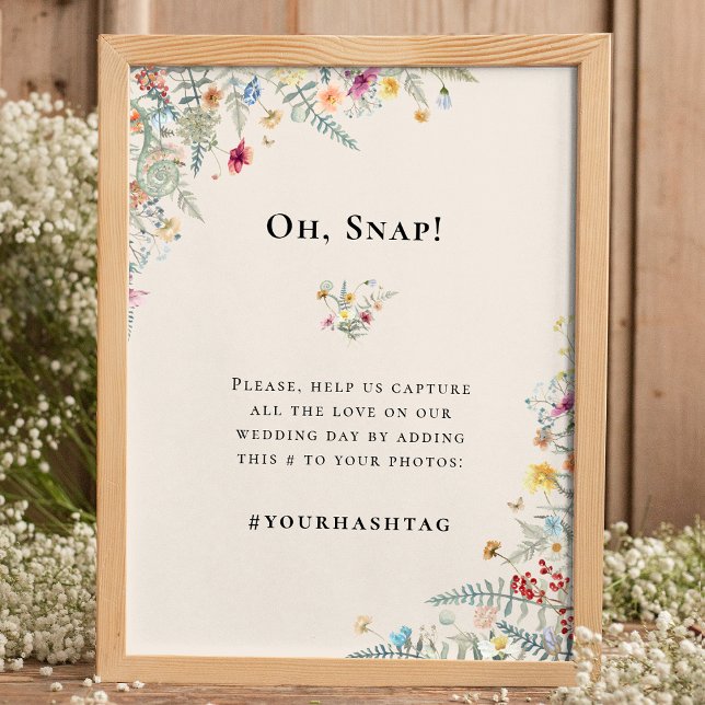 Poster Fleur sauvage simple Fern Beige Mariage Hashtag (Créateur téléchargé)