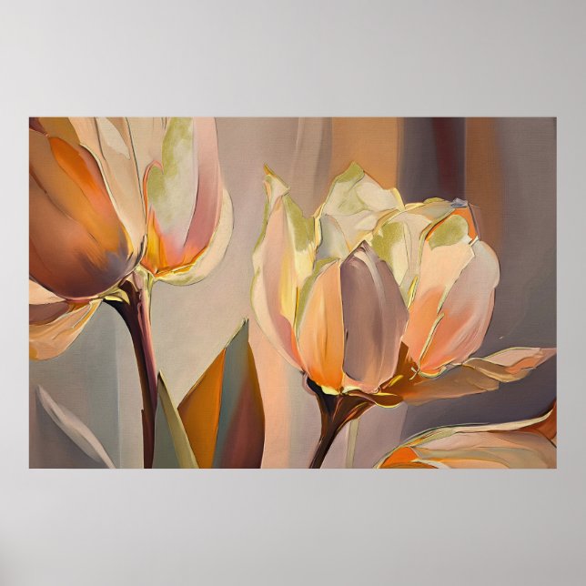 Poster Fleur Silencieuse – Tulipes Abstraites en Or Doux (Devant)
