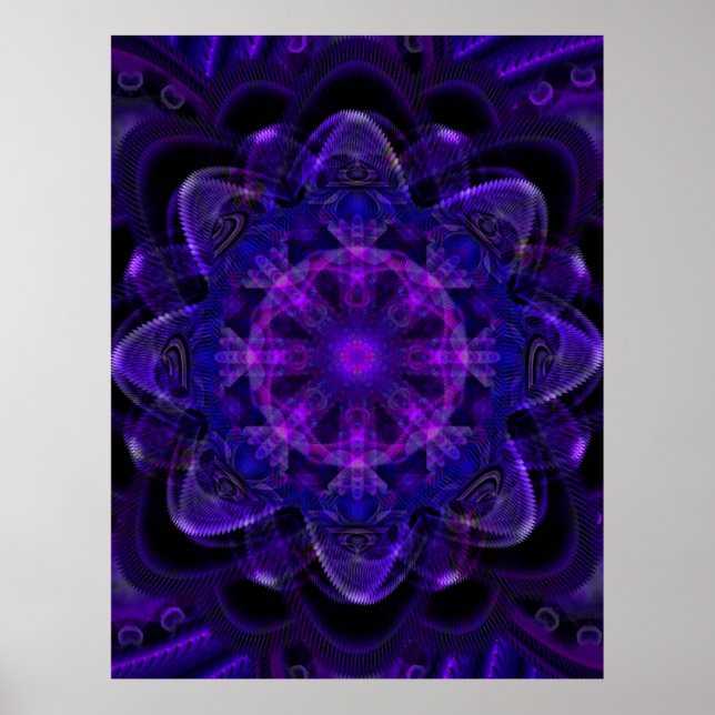 Poster Fleur spirale Fractale Violet foncé Pixel UV (Devant)