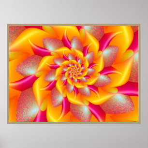Poster Fleur spirale rose et jaune