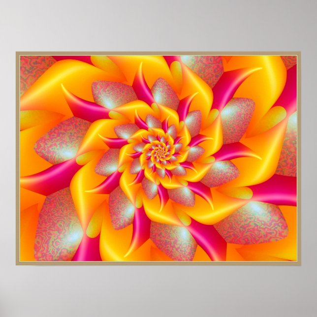 Poster Fleur spirale rose et jaune (Devant)