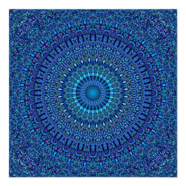 Poster Fleur Spirituelle Bleue Jardin Mandala (Devant)