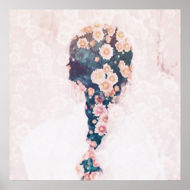 Poster Fleur Tresse Pastel Rose Blanc Plutôt (Devant)