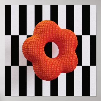 Poster Fleur tricot rétro 3D imprimé art orange, noir&bla