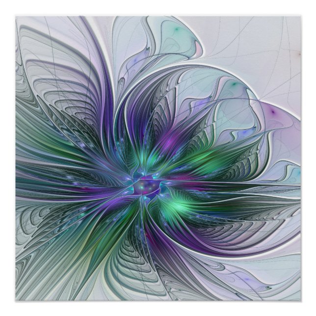 Poster Fleur vert violet Art Abstrait moderne Fractal (Devant)