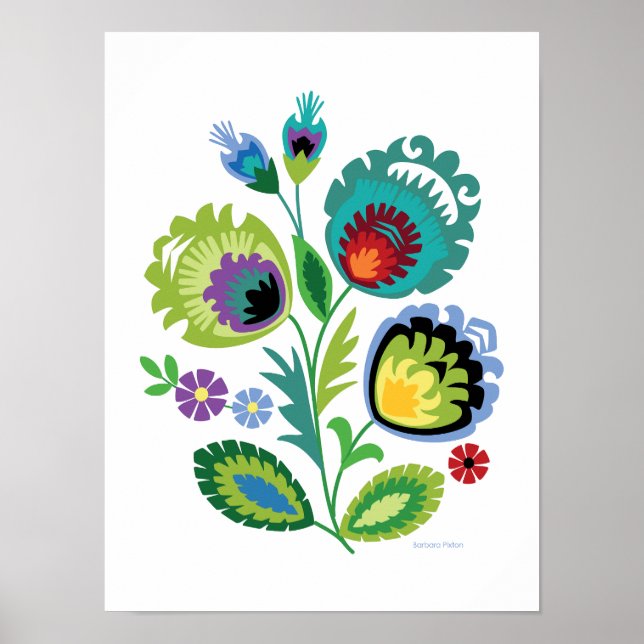 Poster Fleur verte d'art populaire polonais (Devant)