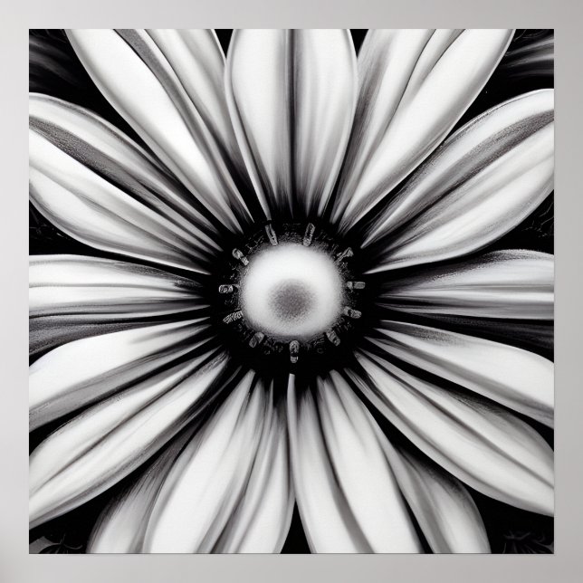 Poster Fleur Vintage noire et blanche (Devant)