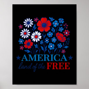 Poster Fleurie Amérique Terre De La Liberté 4 Juillet Rou