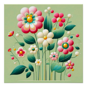 Poster Fleurs 3d colorées