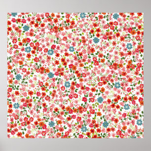 Poster Fleurs à petite échelle, style calico sans couture