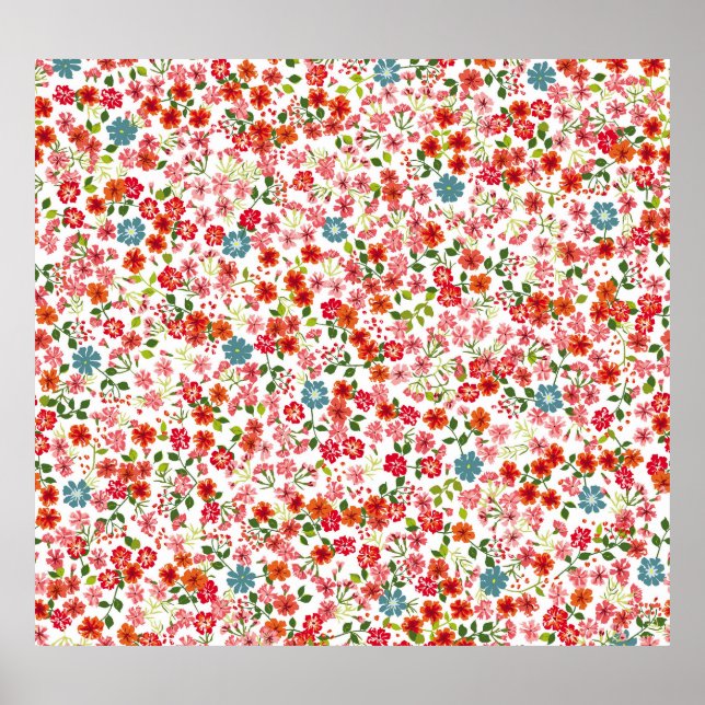 Poster Fleurs à petite échelle, style calico sans couture (Devant)