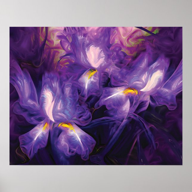 Poster Fleurs Abstraites en Iris violet et blanc (Devant)