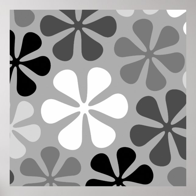 Poster Fleurs Abstraites Gris noir blanc (Devant)