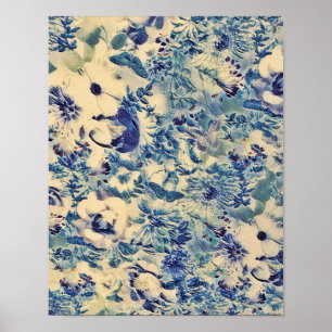 Poster Fleurs Abstraites rétros Papillon Jardin d'artisan