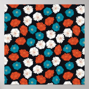 Poster Fleurs Abstraites rouges et bleues
