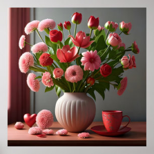 Poster fleurs amour valentines jour bouquets rouge rose