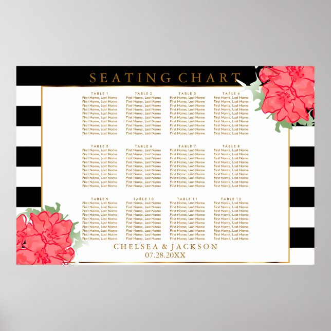 Poster Fleurs Aquarelle Corail - Plan de table (Devant)