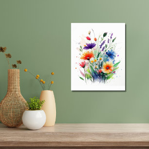 Poster Fleurs aquarelle orange violet rouge bleu