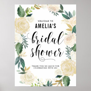 Poster Fleurs aquarelles avec Fête des mariées Parties sc