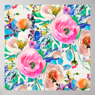 Poster Fleurs aquarelles lumineuses