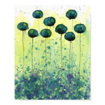 Fleurs aquarelles sarcelle et jaune, mur moderne