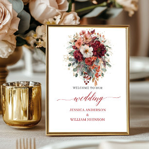 Poster Fleurs Automnales 8x10 Mariage Bordeaux