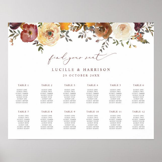 Poster Fleurs automnales Plan de siège Mariage paysager (Devant)
