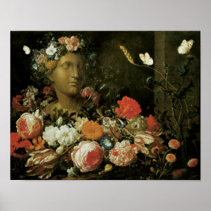 Poster Fleurs autour d'un buste classique