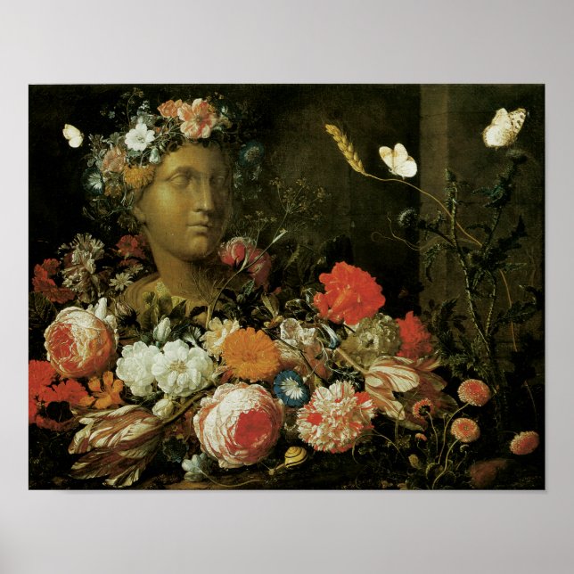 Poster Fleurs autour d'un buste classique (Devant)