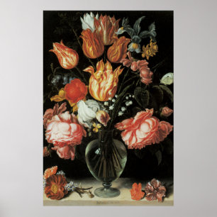 Poster Fleurs baroques vintages, tulipes et Roses dans Va